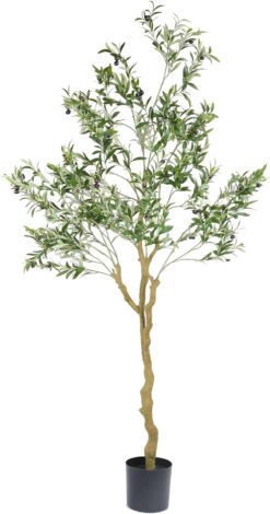 Tall Faux Olive Tree, 7ft（84in) Realistic Potted Silk Artificial Indoor with Green Leaves and Big Fruits for Home Office Living Room Bedroom Stairs Foyer Decor.