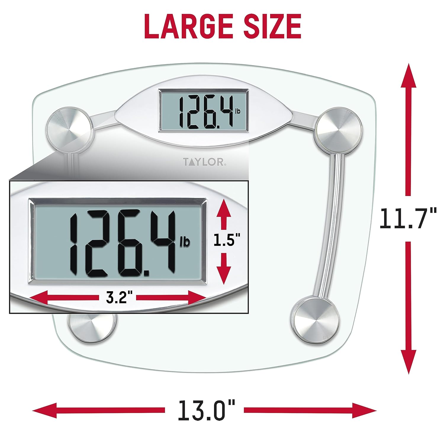 Taylor Digital Bathroom Scale, Highly Accurate Body Weight Scale, Instant On and Off, 400 lb, Sturdy Clear Glass with Chrome Finish Base1