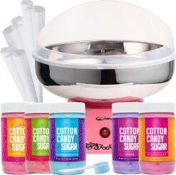 The Candery Cotton Candy Machine with Stainless Steel Bowl 2.0 and Floss Bundle- Use to Floss Sugar Floss, Candy for Birthday Parties Fairs, Festivals- Includes 5 Floss Sugar Flavors 12oz Jars and 50