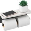 Toilet Paper Holder with Shelf, New Upgrade Double Toilet Paper Holder with Storage, Marble Roll Toilet Paper Wall Mount for Bathroom Washroom(Black)