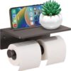 Toilet Paper Roll Holder - Double Roll Toiler Tissue Holder with Mobile Phone Shelf – Aluminum Dual Toilet Paper Storage Wall Mount, Self Adhesive Paper Roll Dispenser– Matte Gray