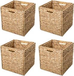Trademark Innovations Foldable Hyacinth Storage Baskets with Iron Wire Frame (Set of 4)