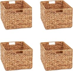 Trademark Innovations Large Foldable Rectangle Woven Wicker Basket Bins for Storage (Set of 4)