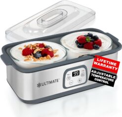 Ultimate Probiotic Yogurt Maker with Two 1-Quart Containers for Larger Batches - Make Trillions of Live Probiotics with Adjustable Temp & Time Control - Best Greek Yogurt Maker - LIFETIME WARRANTY