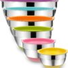 Umite Chef Mixing Bowls with Airtight Lids, 6 Piece Stainless Steel Metal Bowls, Measurement Marks & Colorful Non-Slip Bottoms Size 7, 3.5, 2.5, 2.0,1.5, 1QT, Great for Mixing & Serving