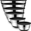 Umite Chef Mixing Bowls with Airtight Lids，6 piece Stainless Steel Metal Nesting Storage Bowls, Non-Slip Bottoms Size 7, 3.5, 2.5, 2.0,1.5, 1QT, Great for Mixing & Serving(Black)