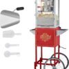 VEVOR Commercial Popcorn Machine, 8 Oz Kettle, 850 W Popcorn Maker on Wheels for 48 Cups per Batch, Theater Style Popper with 3-Switch Control Steel Frame Tempered Glass Doors Cart 1 Scoop 2 Spoons