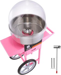 VEVOR Electric Cotton Candy Machine Cart with Cover, Commercial Floss Maker w/Stainless Steel Bowl, Sugar Scoop and Drawer, Perfect for Home, Carnival, Kids Birthday, Family Party, Pink