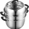 VEVOR Steamer Pot 11in/28cm, 3 Tier Steamer Pot for Cooking with 8.5QT Stock Pot, Vegetable Steamer & 2 Steaming Tray, Food-Grade 304 Stainless Steel Food Steamer Cookware for Gas Electric Stove Grill