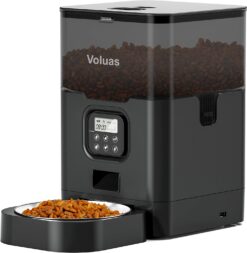 VOLUAS Automatic Cat Feeders - Dry Food Dispenser with Timer, Desiccant Bag, Programmable Portion Size Control 4 Meals Per Day, 10s Voice Recorder