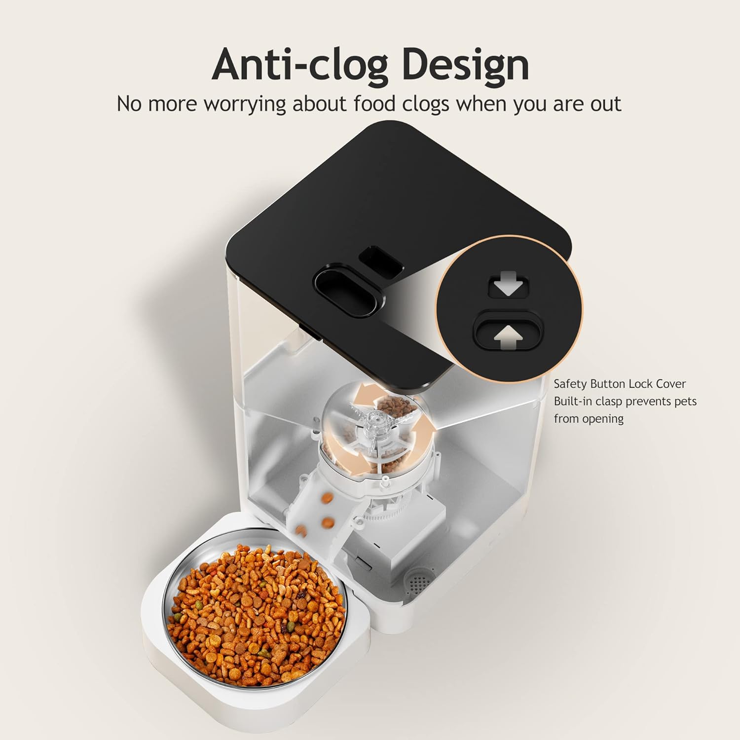 VOLUAS Automatic Cat Feeders - Dry Food Dispenser with Timer, Desiccant Bag, Programmable Portion Size Control 4 Meals Per Day, 10s Voice Recorder, White Transparent2