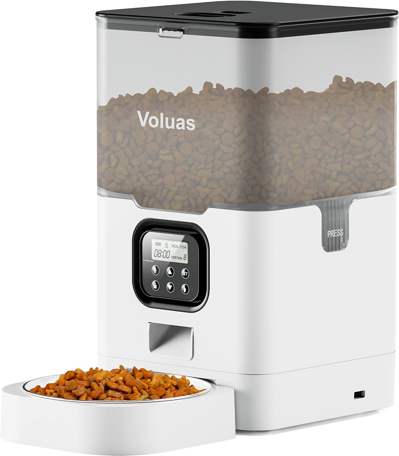 VOLUAS Automatic Cat Feeders - Pet Food Dispenser for Dry Food, Timed Cat Feeder with Desiccant Bag, Programmable Portion Size Control 4 Meals Per Day, 10s Voice Recorder, White Transparent VOLUAS Automatic Cat Feeders - Pet Food Dispenser for Dry Food, Timed Cat Feeder with Desiccant Bag, Programmable Portion Size Control 4 Meals Per Day, 10s Voice Recorder, White Transparent