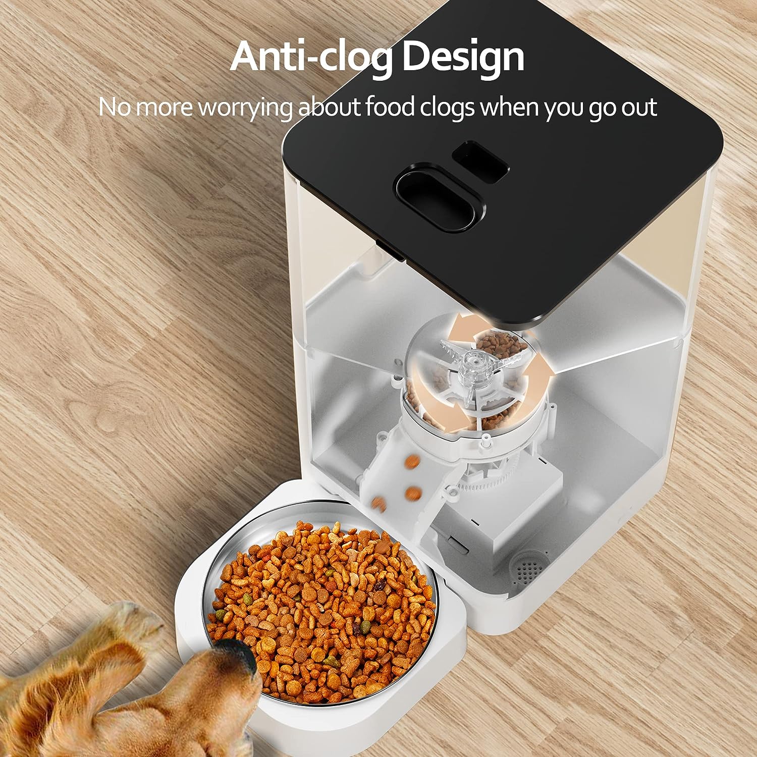 VOLUAS Automatic Cat Feeders - Pet Food Dispenser for Dry Food, Timed Cat Feeder with Desiccant Bag, Programmable Portion Size Control 4 Meals Per Day, 10s Voice Recorder, White Transparent2