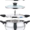 Vinod 18/8 Stainless Steel Outer Lid Magic Pressure Cooker - 3.5 L with Pressure Cooker Lid, Straining Lid and Glass lid (Induction and Gas Stove Friendly), Silver