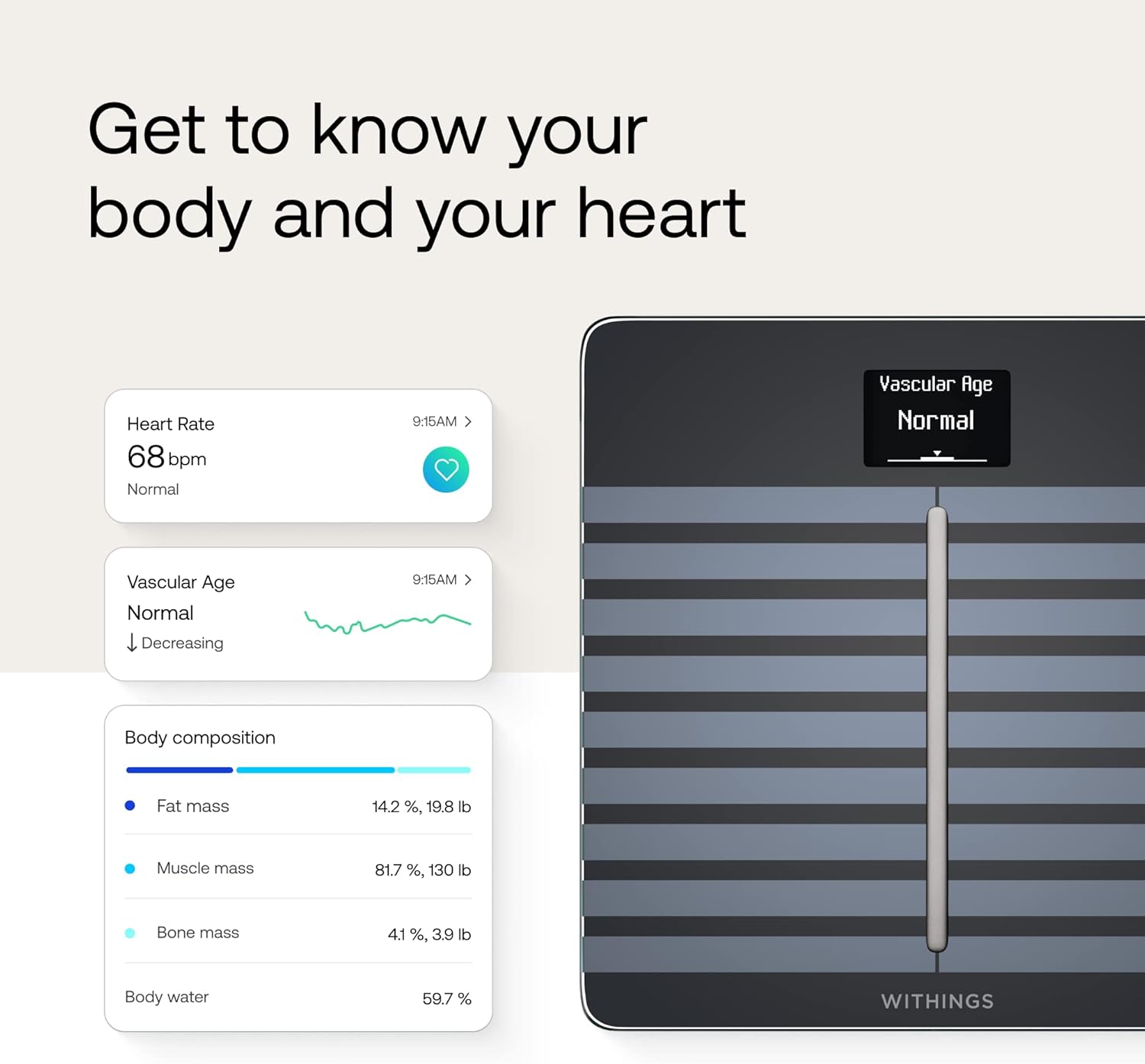 WITHINGS Body Comp - Scale for Body Weight and Complete Body Analysis, Wi-Fi & Bluetooth, Baby Weight Scale, Digital Scale, Accurate Visceral Fat, Heart Health, Scales Compatible with Apple, FSA HSA2
