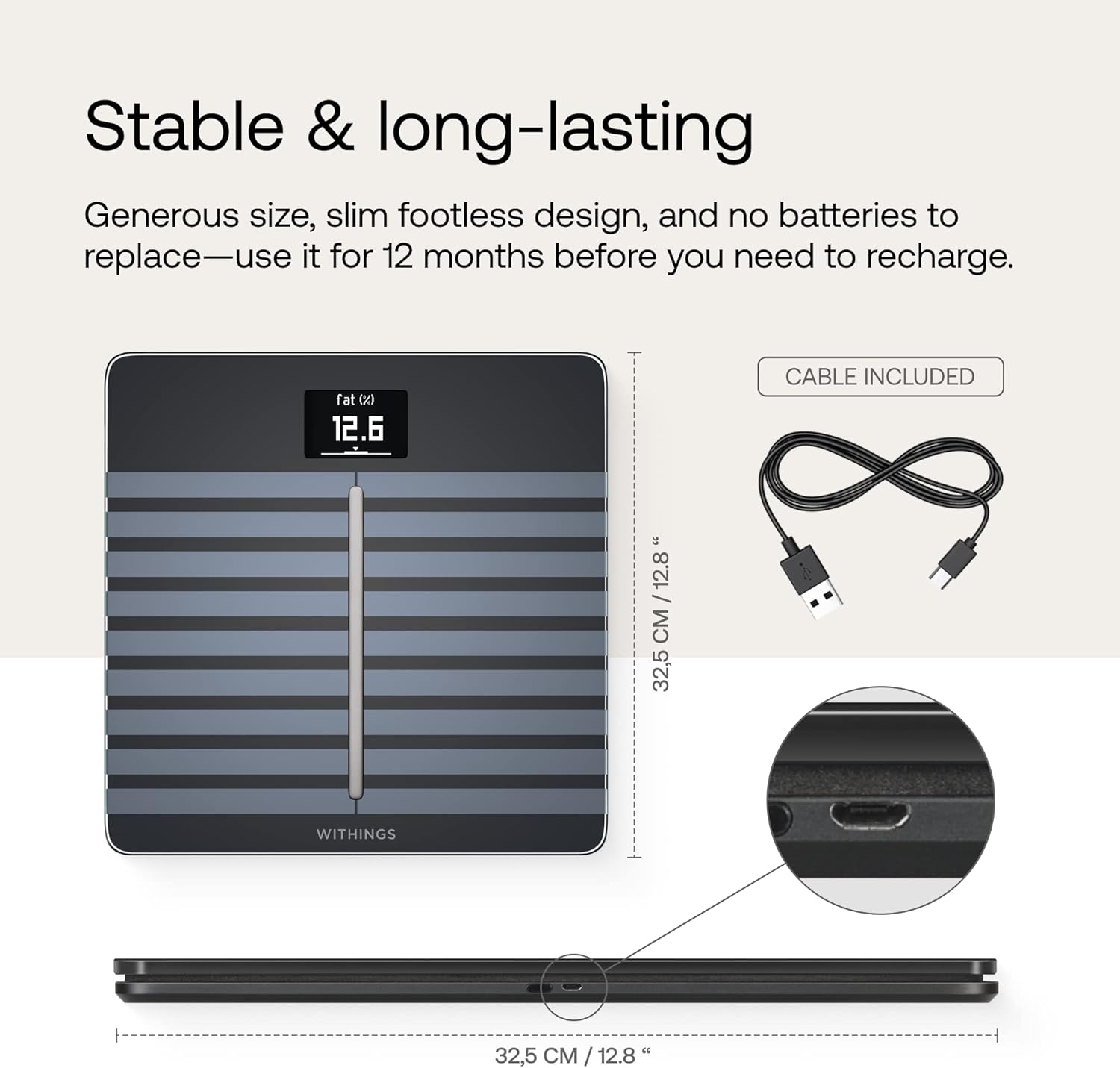 WITHINGS Body Comp - Scale for Body Weight and Complete Body Analysis, Wi-Fi & Bluetooth, Baby Weight Scale, Digital Scale, Accurate Visceral Fat, Heart Health, Scales Compatible with Apple, FSA HSA65