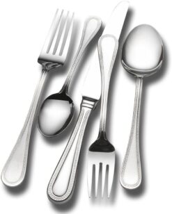 Wallace Continental Bead Silverware, 18 10 Stainless Steel Cutlery 12, Includes 5 Serving Utencils, 65 Piece Set, Silver