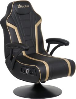 X Rocker Trident 2.1 Bluetooth Pedestal Chair - Immersive Audio with Speakers & Subwoofer - Ergonomic Design for Hours of Comfortable Entertainment - Adjustable Chair Base - Black/Gold