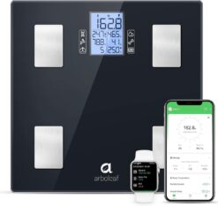 arboleaf Bathroom Scale for Body Weight, Digital Weighing Scales for Body Fat, BMI, Body Composition Monitors with 14 Measurements, 396lb, Black