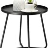 danpinera Outdoor Side Tables, Weather Resistant Steel, Small Round End Table for Patio Yard Balcony Garden Bedside Black