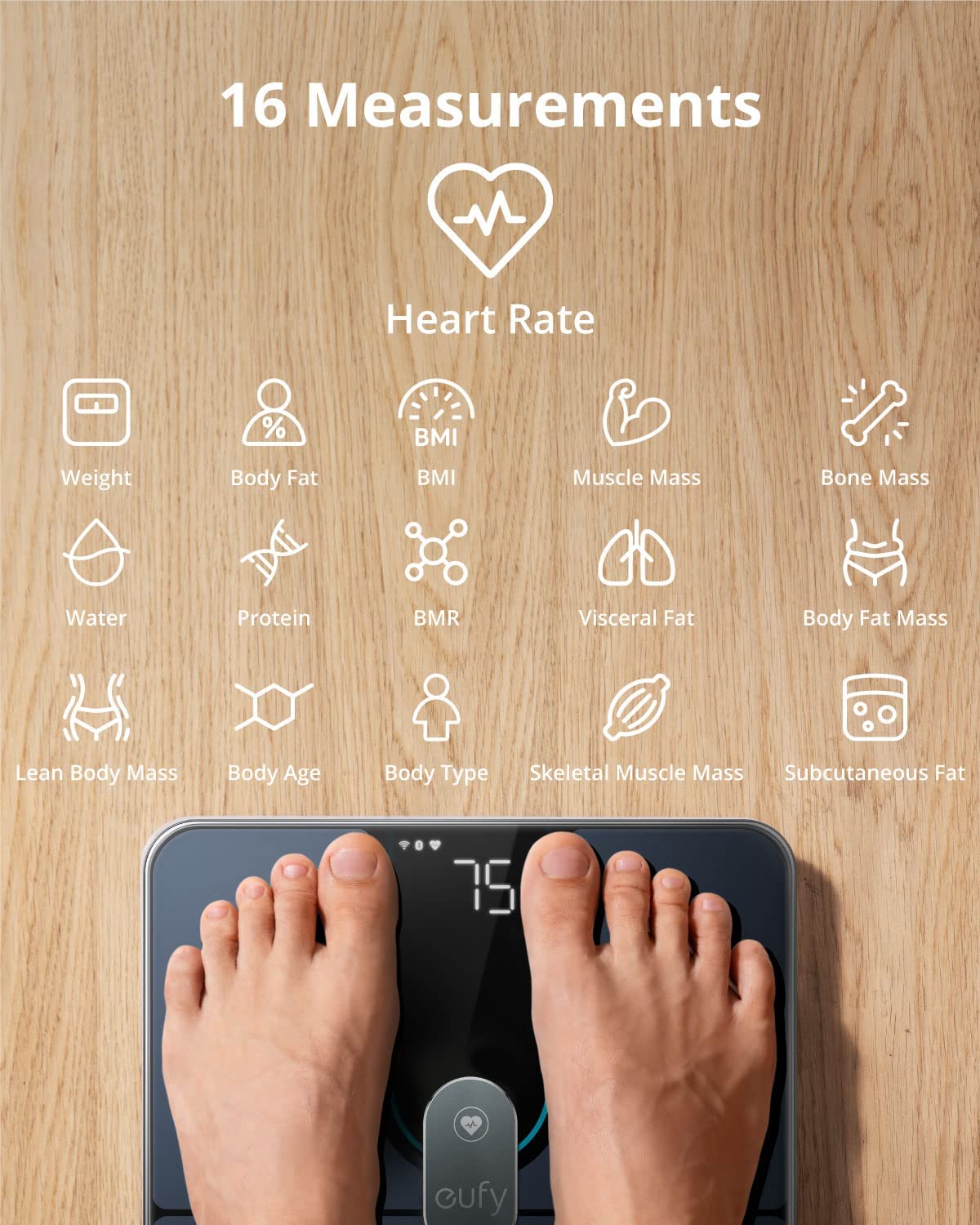 eufy Smart Digital Bathroom Scale P2 Pro with Wi-Fi Bluetooth, 16 Measurements Including Weight, Heart Rate, Body Fat, BMI, Muscle & Bone Mass, 3D Virtual Body Mode, 50 g 0.1 lb High Accuracy1