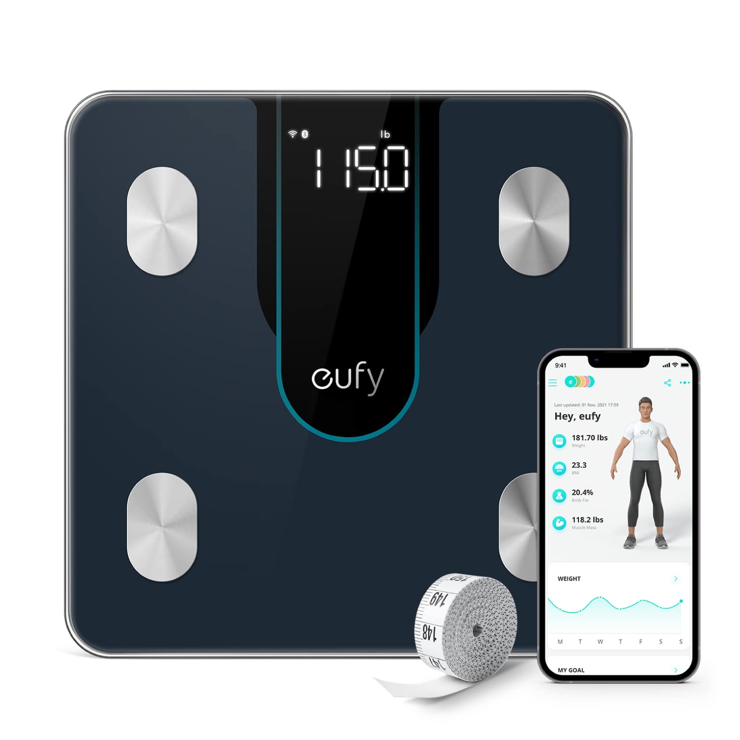 eufy Smart Scale P2, Digital Bathroom Scale with Wi-Fi, Bluetooth, 15 Measurements Including Weight, Body Fat, BMI, Muscle & Bone Mass, 3D Virtual Body Mod, 50 g 0.1 lb High Accuracy, IPX5 Waterproof eufy Smart Scale P2, Digital Bathroom Scale with Wi-Fi, Bluetooth, 15 Measurements Including Weight, Body Fat, BMI, Muscle & Bone Mass, 3D Virtual Body Mod, 50 g/0.1 lb High Accuracy, IPX5 Waterproof