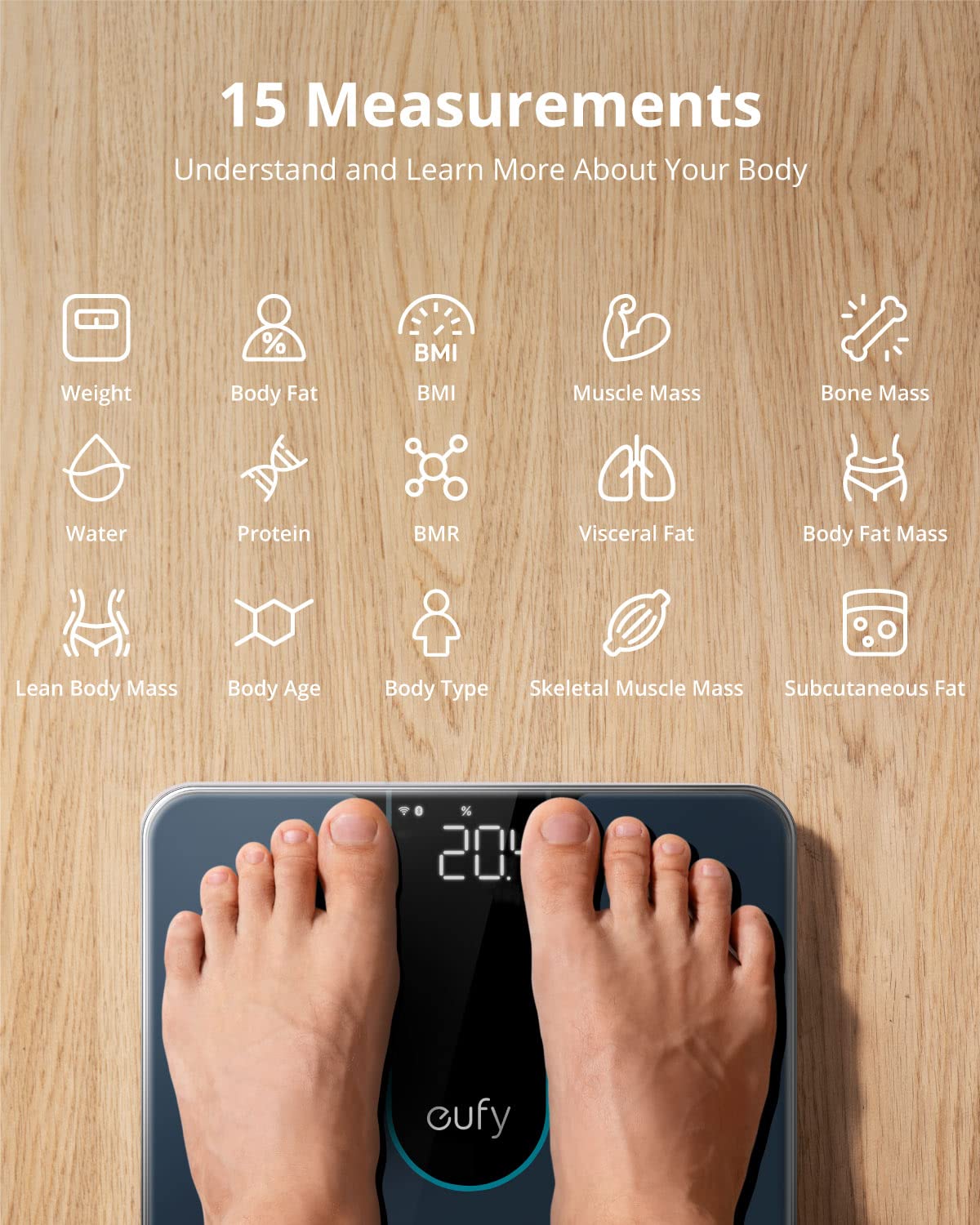 eufy Smart Scale P2, Digital Bathroom Scale with Wi-Fi, Bluetooth, 15 Measurements Including Weight, Body Fat, BMI, Muscle & Bone Mass, 3D Virtual Body Mod, 50 g 0.1 lb High Accuracy, IPX5 Waterproof1