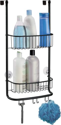 iDesign Over-the-Door Hanging Shower Caddy Organizer, The Forma Collection – 12” x 6.5” x 24”, Matte Black