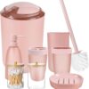 iMucci 8PCS Pink Bathroom Accessories Set - with Trash Can,Toilet Brush,Toothbrush Holder, Lotion Soap Dispenser, Soap Dish,Toothbrush Cup,Qtip Holder