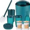 iMucci 8Pcs Blue Bathroom Accessories Set - with Trash Can Toothbrush Holder Soap Dispenser Soap and Lotion Set Tumbler Cup