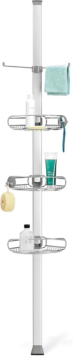 simplehuman 9' Tension Pole Shower Caddy, Stainless Steel and Anodized Aluminum