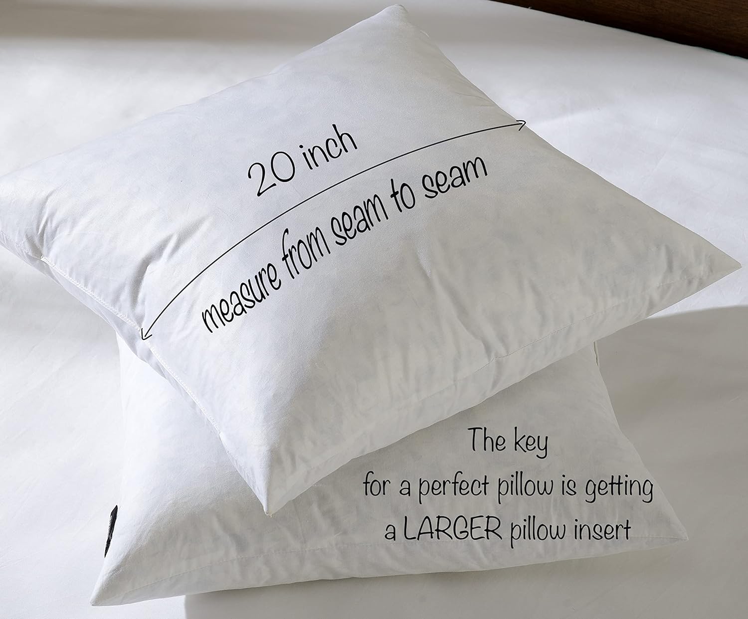 20x20 Decorative Throw Pillow Inserts-Down Feather Pillow Inserts-Square-Cotton Fabric-Set of 2-White.3
