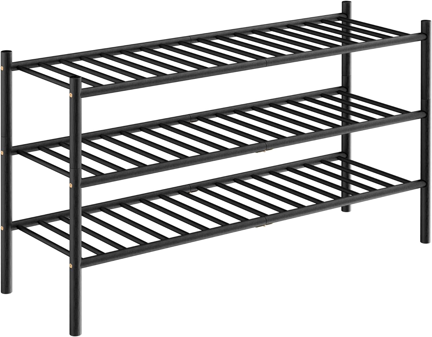 3-Tier Bamboo Long Shoe Rack, Free Standing Wood Shoe Shelf Storage Organizer for Closet Entryway Stackable 35x11x20 (Black)9