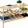 3-Tier Bamboo Long Shoe Rack, Free Standing Wood Shoe Shelf Storage Organizer for Closet Entryway Stackable 35"x11"x20" (Natural)