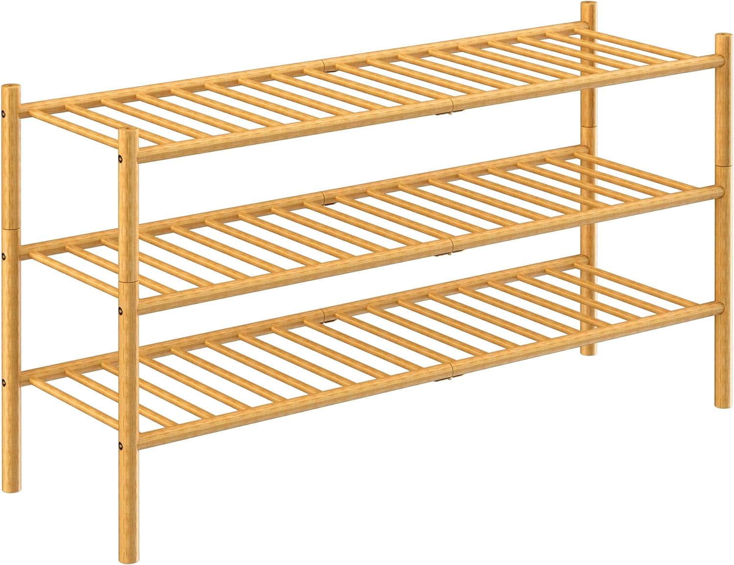 3-Tier Bamboo Long Shoe Rack, Free Standing Wood Shoe Shelf Storage Organizer for Closet Entryway Stackable 35x11x20 (Natural)9