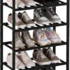 6-Tier Bamboo Small Shoe Rack, Free Standing Wood Shoe Shelf Storage Organizer for Closet Entryway Stackable (Black)