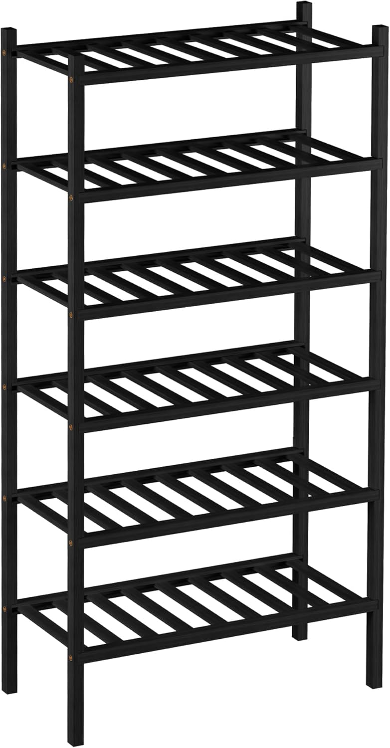 6-Tier Bamboo Small Shoe Rack, Free Standing Wood Shoe Shelf Storage Organizer for Closet Entryway Stackable (Black)11