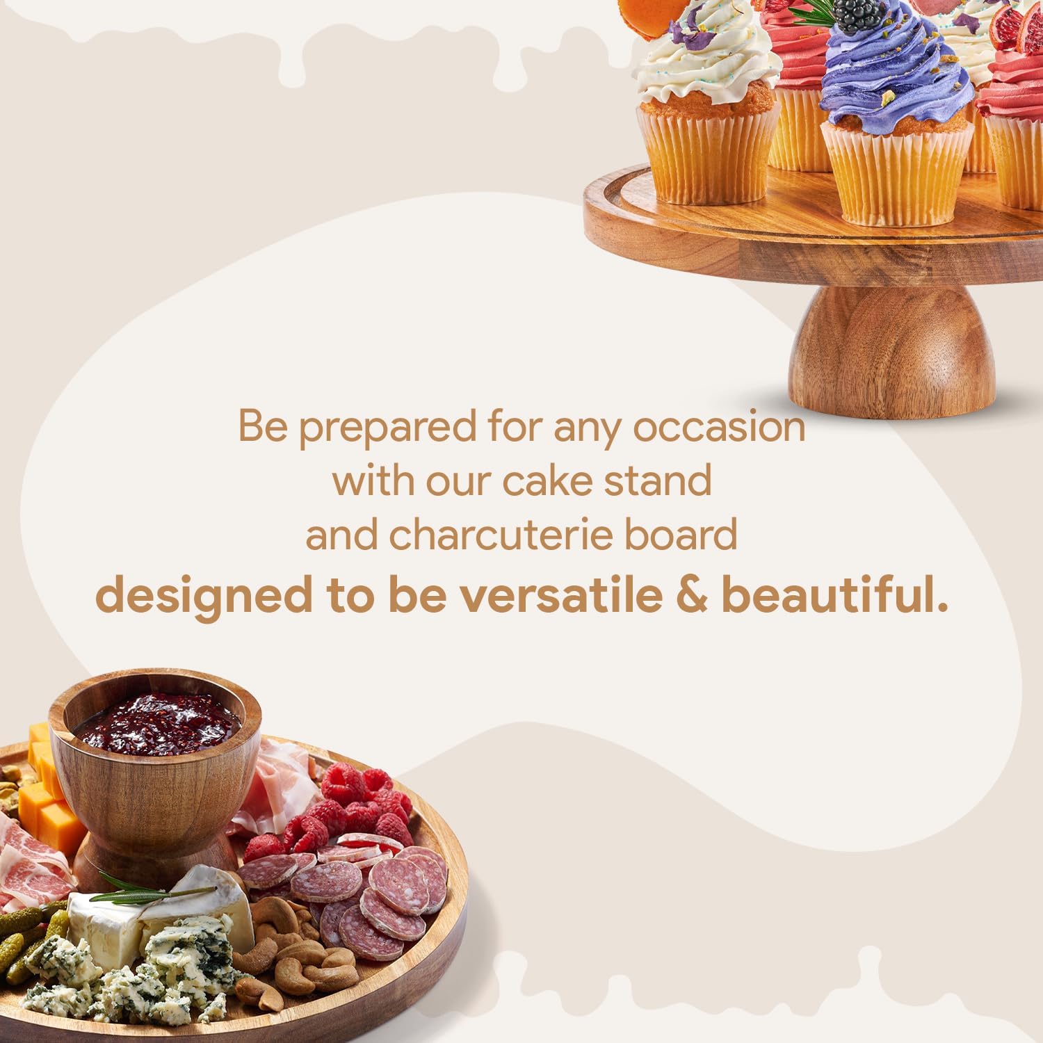 Acacia Wood Cake Stand with Lid - Multifunctional 12 In Round Cake Holder, Dessert Table Display Set & Charcuterie Board for Cheese, Chips, Fruit Platter, Acrylic Cake Dome Cover, No Glass7