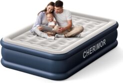 Air Mattress, 18 inch High Thicken Sturdy Full Size Inflatable Mattress with Built in Pump, Quickly Inflatable, Portable Blow up Mattress for Camping, Guests & Home, Air Bed with Carry Bag