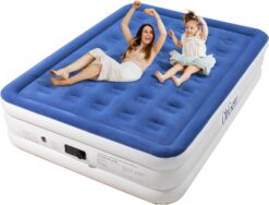 Air Mattress Queen with Built in Pump,18 Inch Elevated Quick Inflation/Deflation Inflatable Bed, High Durability Blow Up Mattresses for Camping, Indoor, Guests Air Bed, Blue