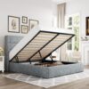 Allewie Full Size Lift Up Storage Bed, Modern Wingback Headboard, No Box Spring Needed, Hydraulic Storage, Grey Blue