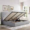 Allewie King Size Lift Up Storage Bed, Modern Wingback Headboard, No Box Spring Needed, Hydraulic Storage, Light Grey