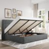 Allewie King Size Lift Up Storage Bed,Modern Wingback Headboard,Hydraulic Storage,No Box Spring Needed,Dark Grey
