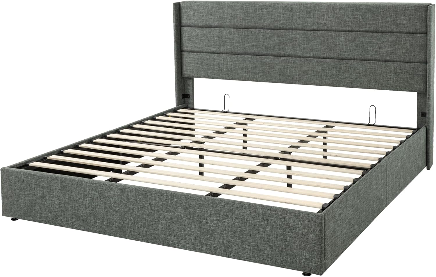 Allewie King Size Lift Up Storage Bed,Modern Wingback Headboard,Hydraulic Storage,No Box Spring Needed,Dark Grey00