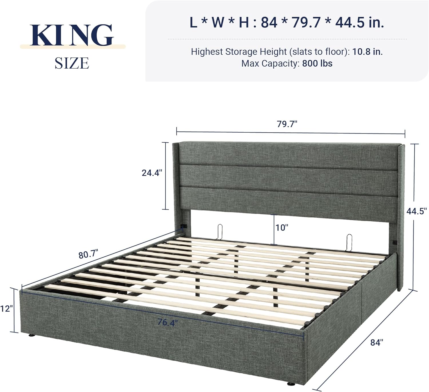 Allewie King Size Lift Up Storage Bed,Modern Wingback Headboard,Hydraulic Storage,No Box Spring Needed,Dark Grey2