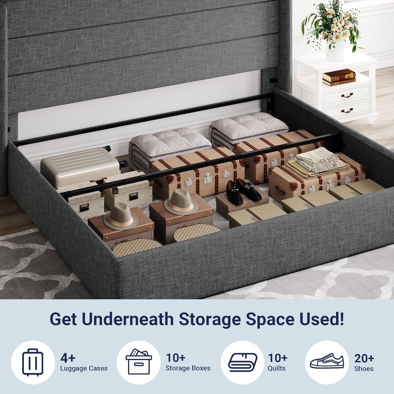 Allewie King Size Lift Up Storage Bed,Modern Wingback Headboard,Hydraulic Storage,No Box Spring Needed,Dark Grey6