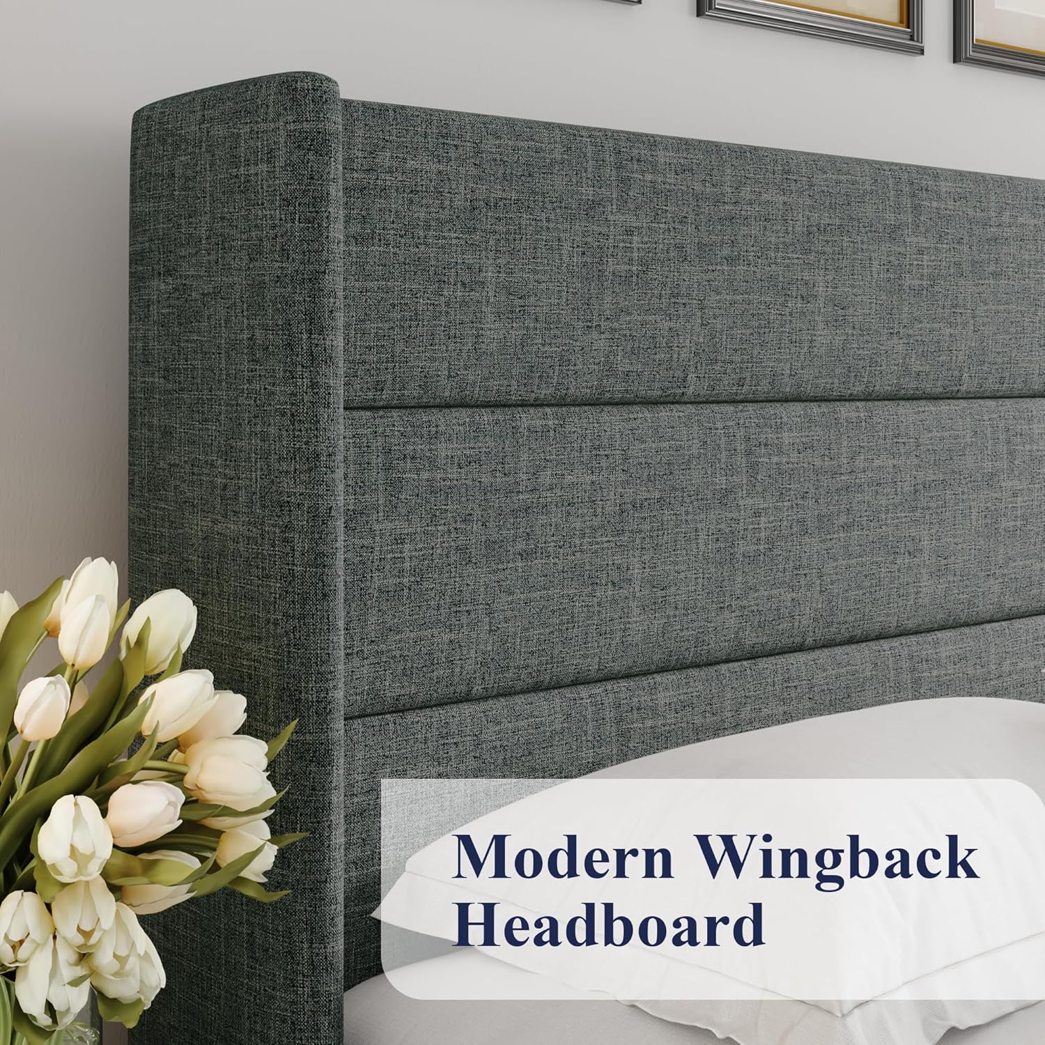 Allewie King Size Lift Up Storage Bed,Modern Wingback Headboard,Hydraulic Storage,No Box Spring Needed,Dark Grey66