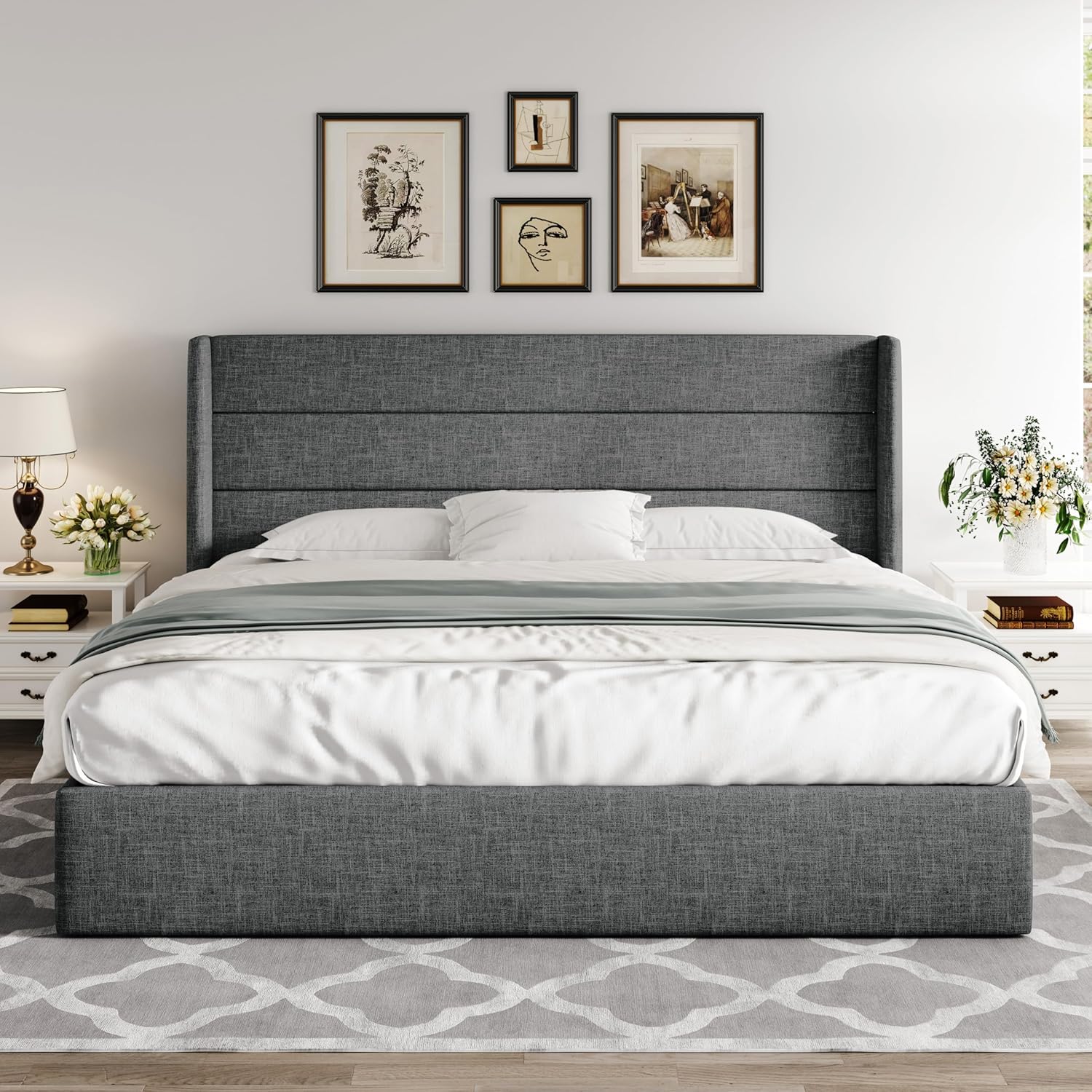 Allewie King Size Lift Up Storage Bed,Modern Wingback Headboard,Hydraulic Storage,No Box Spring Needed,Dark Grey7