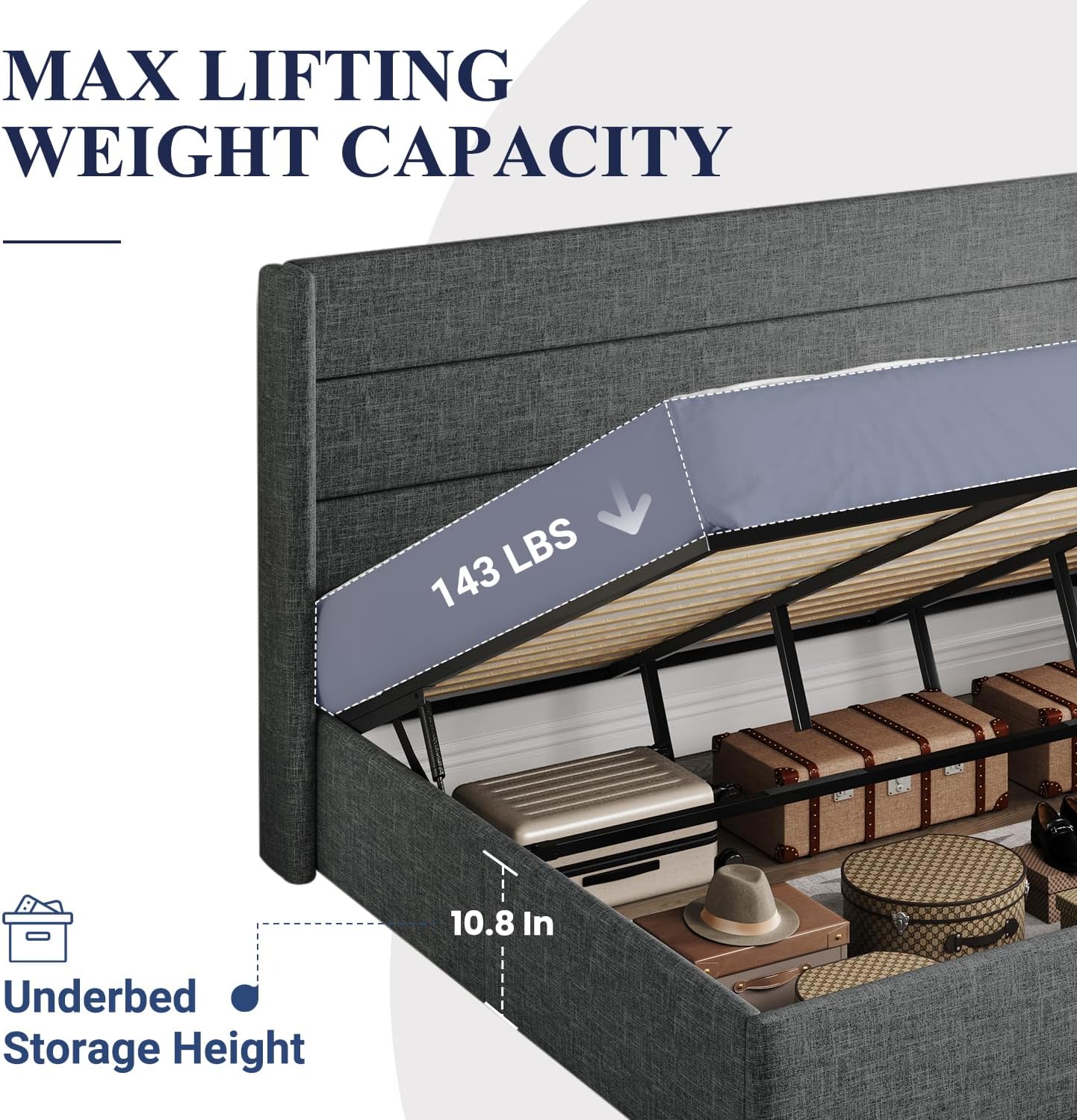 Allewie King Size Lift Up Storage Bed,Modern Wingback Headboard,Hydraulic Storage,No Box Spring Needed,Dark Grey8