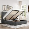 Allewie Queen Size Lift Up Storage Bed, Modern Wingback Headboard, No Box Spring Needed, Hydraulic Storage, Dark Grey